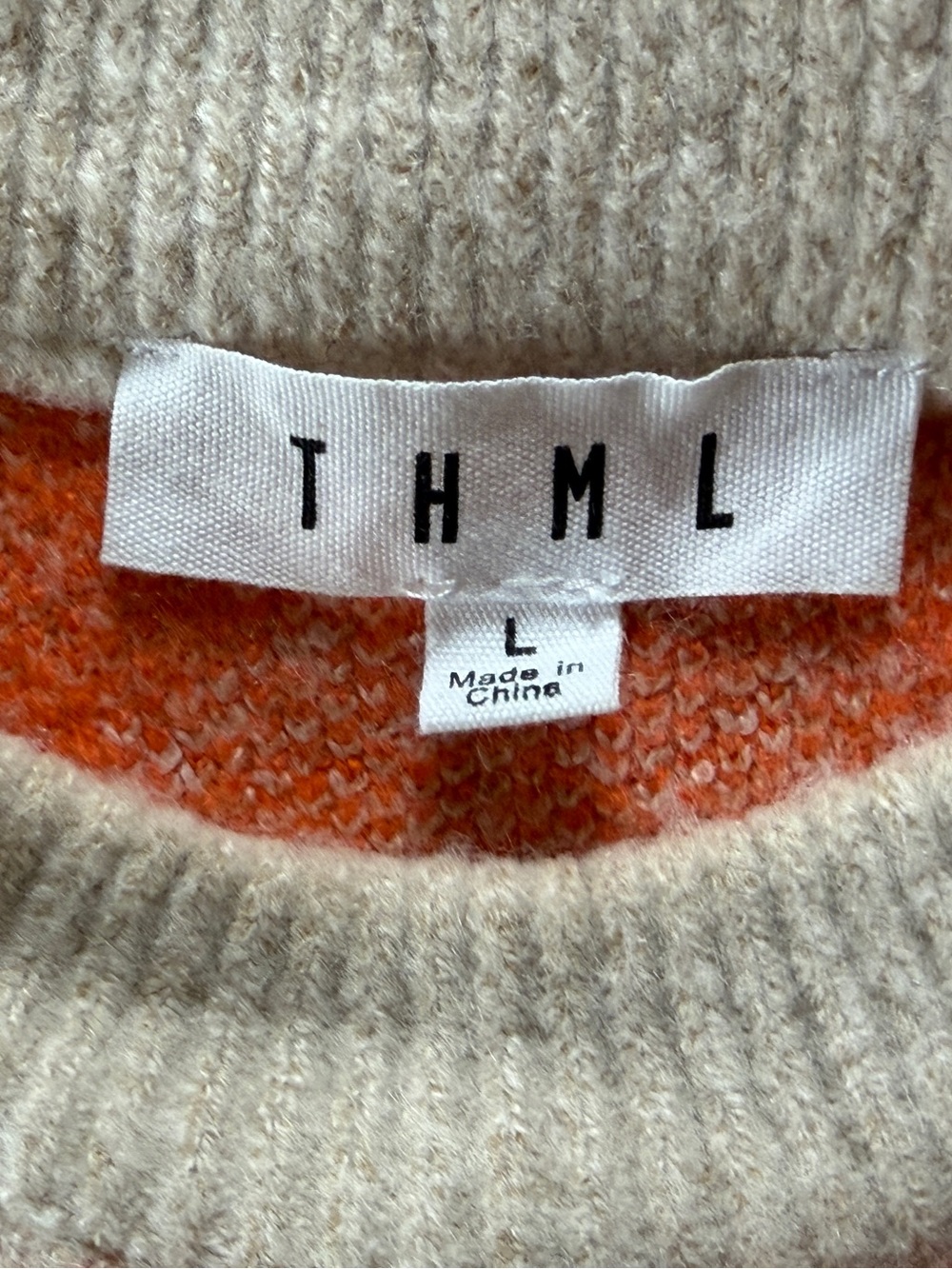 Abstract Statement Sweater Size L Orange Tan Artsy Fall Modern Boutique Style - Picture 4 of 9